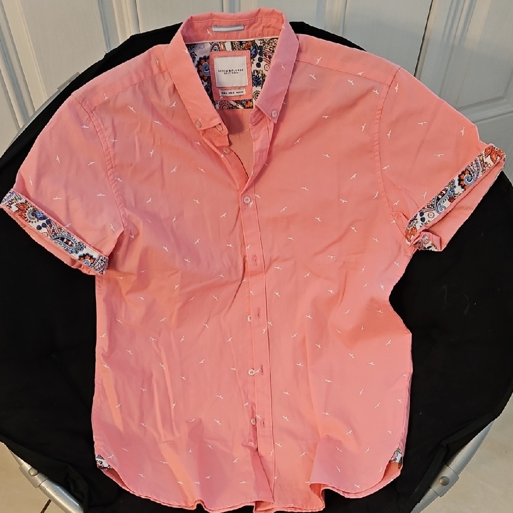 Denim & Flower Pink Casual Button Down Shirt Modern Style